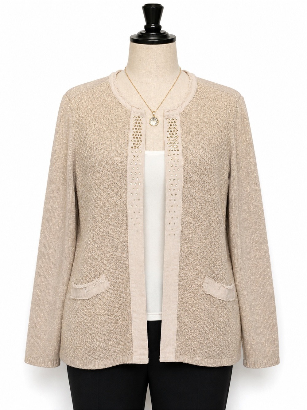 Chico's Gold Shimmer Rhinestone Open Front Cardigan Size 4 (XXL)